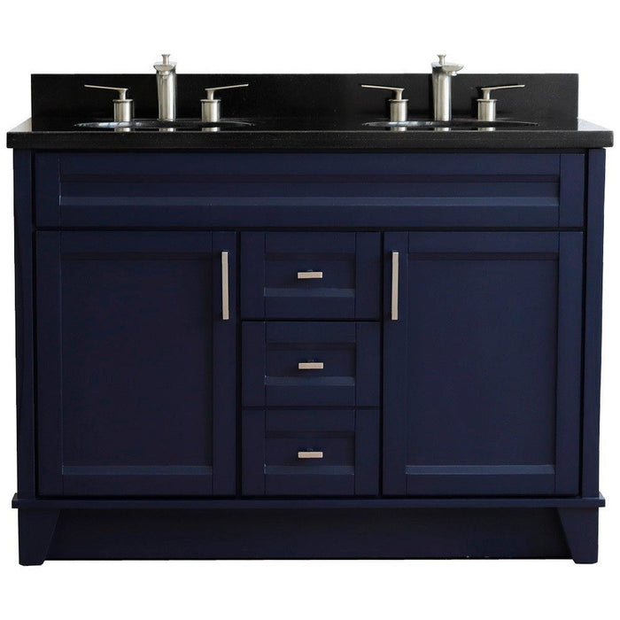 Bellaterra Home Terni 49" 2-Door 2-Drawer Blue Freestanding Vanity Set With Ceramic Double Undermount Oval Sink and Black Galaxy Granite Top - Luxe Vanity & Tub