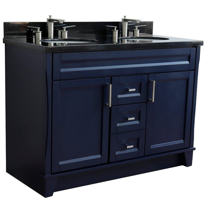 Bellaterra Home Terni 49" 2-Door 2-Drawer Blue Freestanding Vanity Set With Ceramic Double Undermount Oval Sink and Black Galaxy Granite Top - Luxe Vanity & Tub