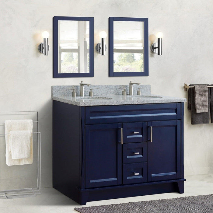 Bellaterra Home Terni 49" 2-Door 2-Drawer Blue Freestanding Vanity Set With Ceramic Double Undermount Oval Sink and Gray Granite Top