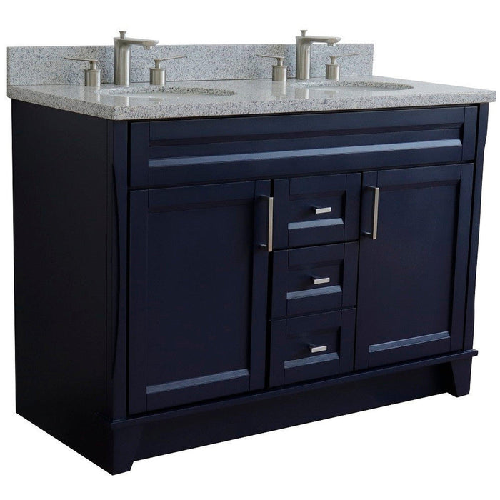 Bellaterra Home Terni 49" 2-Door 2-Drawer Blue Freestanding Vanity Set With Ceramic Double Undermount Oval Sink and Gray Granite Top - Luxe Vanity & Tub