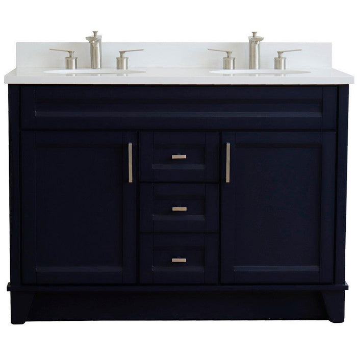 Bellaterra Home Terni 49" 2-Door 2-Drawer Blue Freestanding Vanity Set With Ceramic Double Undermount Oval Sink and White Quartz Top - Luxe Vanity & Tub