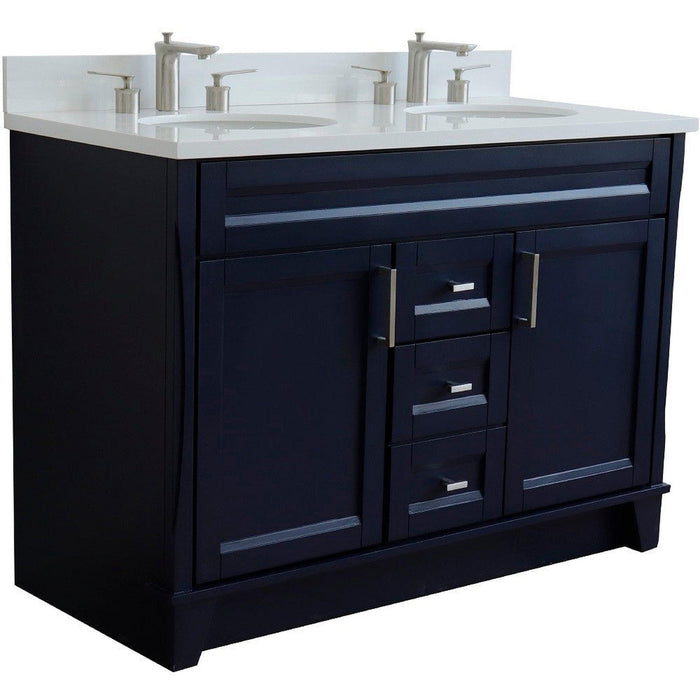 Bellaterra Home Terni 49" 2-Door 2-Drawer Blue Freestanding Vanity Set With Ceramic Double Undermount Oval Sink and White Quartz Top - Luxe Vanity & Tub