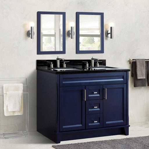 Bellaterra Home Terni 49" 2-Door 2-Drawer Blue Freestanding Vanity Set With Ceramic Double Undermount Rectangular Sink and Black Galaxy Granite Top