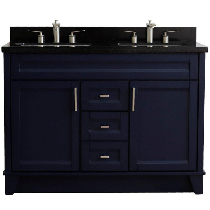 Bellaterra Home Terni 49" 2-Door 2-Drawer Blue Freestanding Vanity Set With Ceramic Double Undermount Rectangular Sink and Black Galaxy Granite Top - Luxe Vanity & Tub