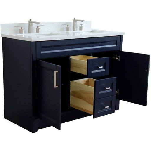 Bellaterra Home Terni 49" 2-Door 2-Drawer Blue Freestanding Vanity Set With Ceramic Double Undermount Rectangular Sink and White Quartz Top - Luxe Vanity & Tub