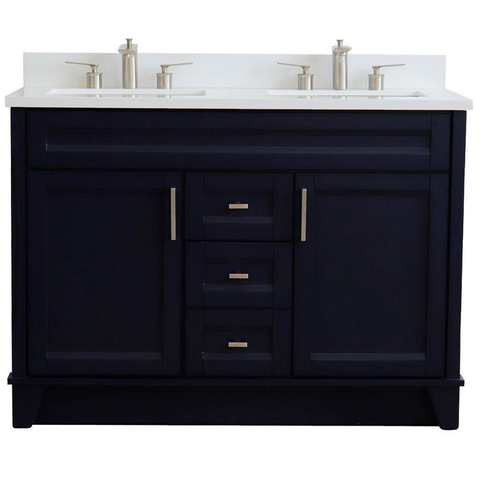 Bellaterra Home Terni 49" 2-Door 2-Drawer Blue Freestanding Vanity Set With Ceramic Double Undermount Rectangular Sink and White Quartz Top - Luxe Vanity & Tub