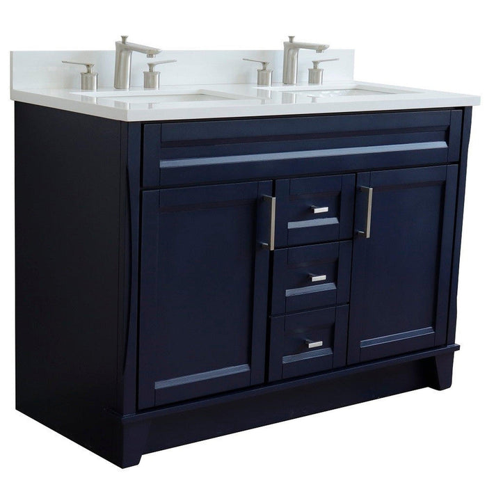 Bellaterra Home Terni 49" 2-Door 2-Drawer Blue Freestanding Vanity Set With Ceramic Double Undermount Rectangular Sink and White Quartz Top - Luxe Vanity & Tub