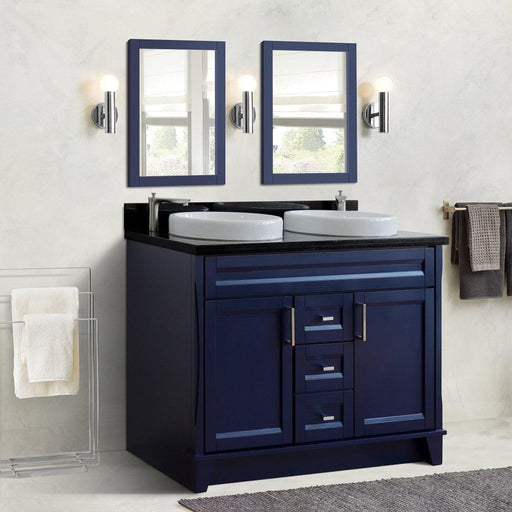 Bellaterra Home Terni 49" 2-Door 2-Drawer Blue Freestanding Vanity Set With Ceramic Double Vessel Sink and Black Galaxy Granite Top