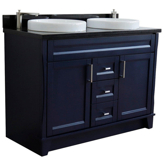 Bellaterra Home Terni 49" 2-Door 2-Drawer Blue Freestanding Vanity Set With Ceramic Double Vessel Sink and Black Galaxy Granite Top - Luxe Vanity & Tub