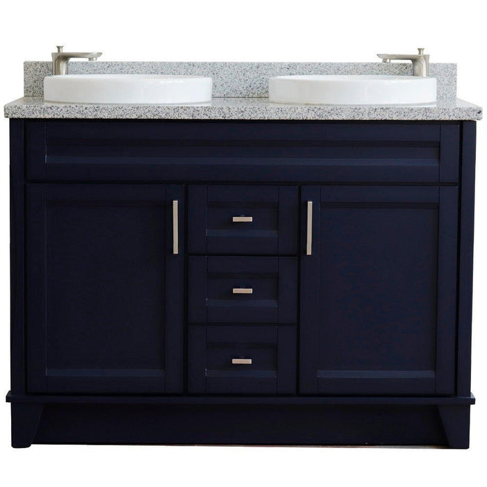 Bellaterra Home Terni 49" 2-Door 2-Drawer Blue Freestanding Vanity Set With Ceramic Double Vessel Sink and Gray Granite Top - Luxe Vanity & Tub