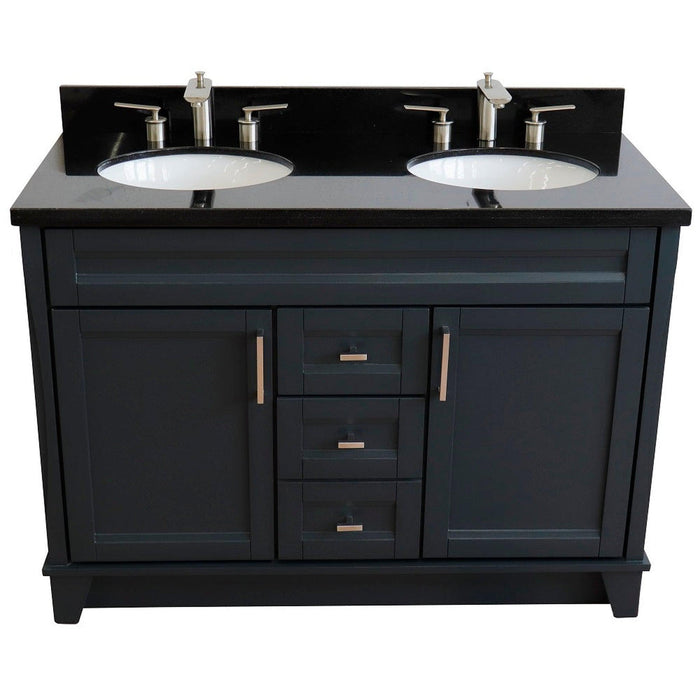 Bellaterra Home Terni 49" 2-Door 2-Drawer Dark Gray Freestanding Vanity Set With Ceramic Double Undermount Oval Sink and Black Galaxy Granite Top - Luxe Vanity & Tub