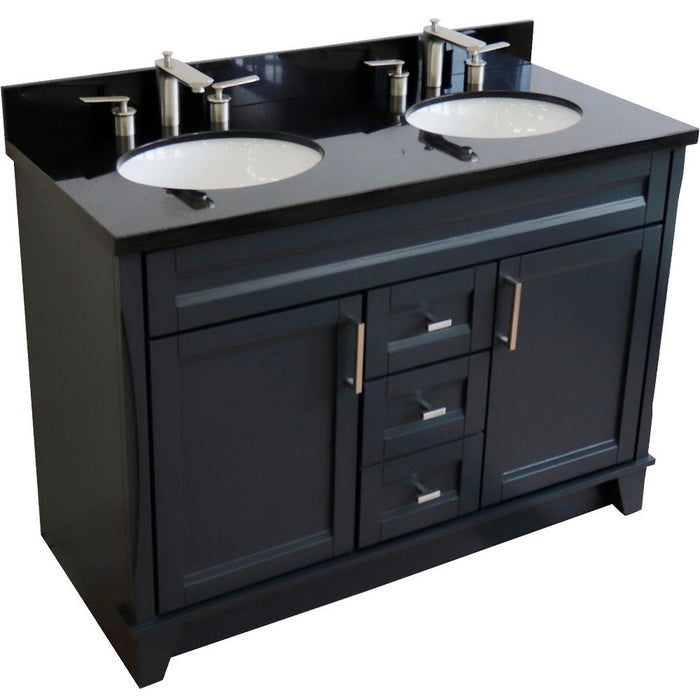 Bellaterra Home Terni 49" 2-Door 2-Drawer Dark Gray Freestanding Vanity Set With Ceramic Double Undermount Oval Sink and Black Galaxy Granite Top - Luxe Vanity & Tub