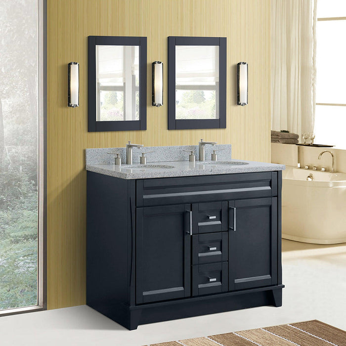 Bellaterra Home Terni 49" 2-Door 2-Drawer Dark Gray Freestanding Vanity Set With Ceramic Double Undermount Oval Sink and Gray Granite Top