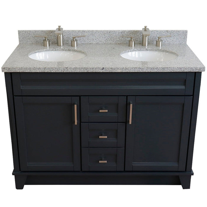 Bellaterra Home Terni 49" 2-Door 2-Drawer Dark Gray Freestanding Vanity Set With Ceramic Double Undermount Oval Sink and Gray Granite Top - Luxe Vanity & Tub