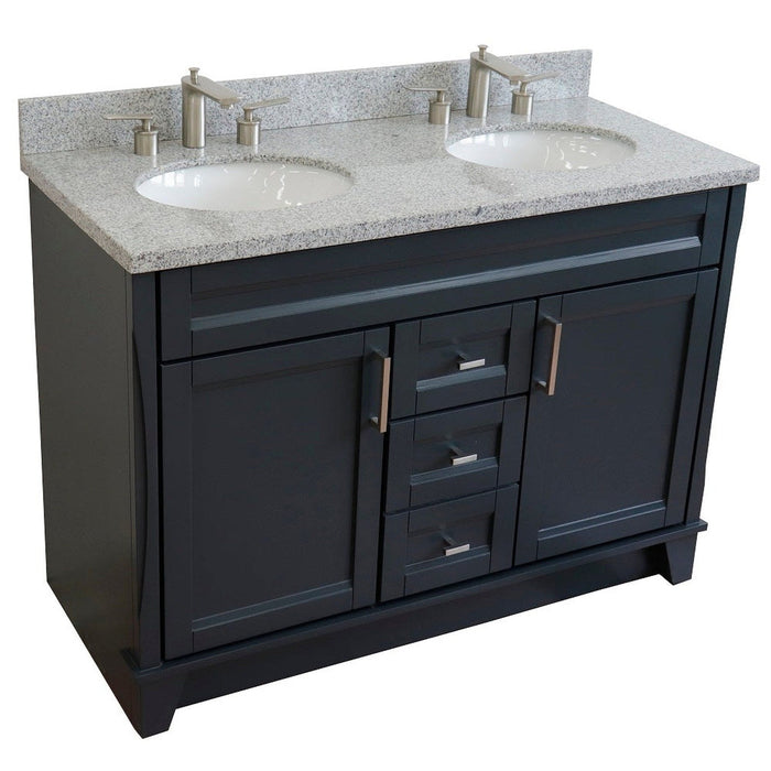 Bellaterra Home Terni 49" 2-Door 2-Drawer Dark Gray Freestanding Vanity Set With Ceramic Double Undermount Oval Sink and Gray Granite Top - Luxe Vanity & Tub