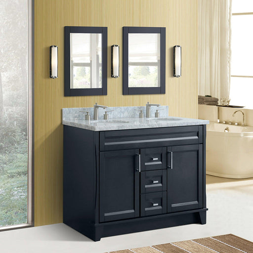 Bellaterra Home Terni 49" 2-Door 2-Drawer Dark Gray Freestanding Vanity Set With Ceramic Double Undermount Oval Sink and White Carrara Marble Top