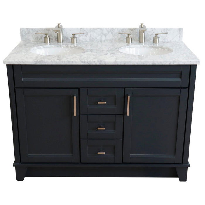 Bellaterra Home Terni 49" 2-Door 2-Drawer Dark Gray Freestanding Vanity Set With Ceramic Double Undermount Oval Sink and White Carrara Marble Top - Luxe Vanity & Tub