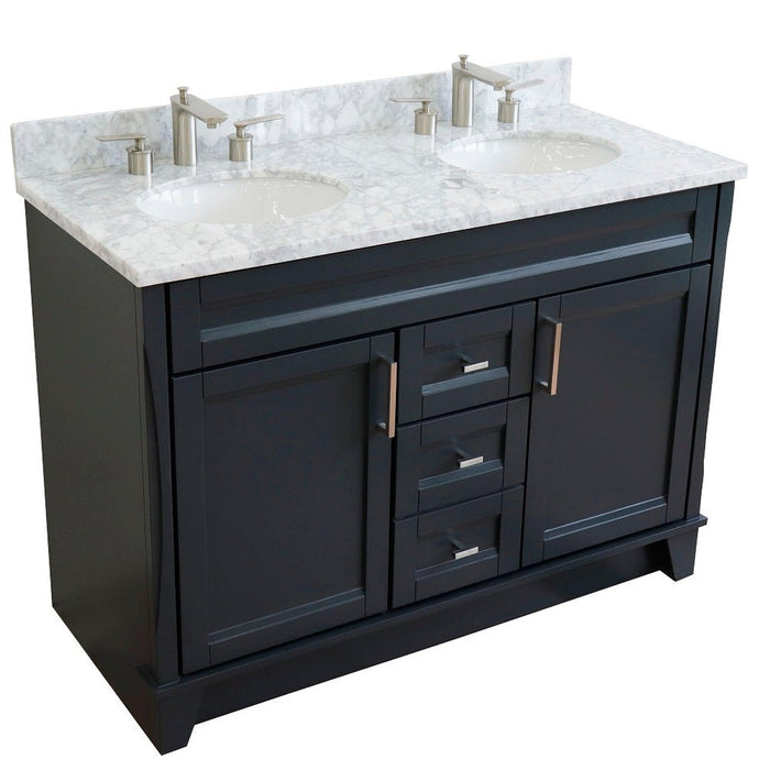 Bellaterra Home Terni 49" 2-Door 2-Drawer Dark Gray Freestanding Vanity Set With Ceramic Double Undermount Oval Sink and White Carrara Marble Top - Luxe Vanity & Tub