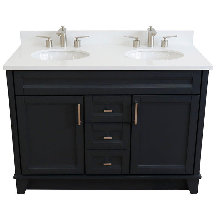 Bellaterra Home Terni 49" 2-Door 2-Drawer Dark Gray Freestanding Vanity Set With Ceramic Double Undermount Oval Sink and White Quartz Top - Luxe Vanity & Tub