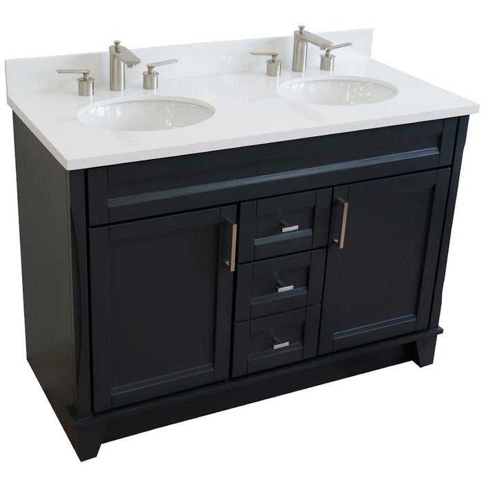 Bellaterra Home Terni 49" 2-Door 2-Drawer Dark Gray Freestanding Vanity Set With Ceramic Double Undermount Oval Sink and White Quartz Top - Luxe Vanity & Tub