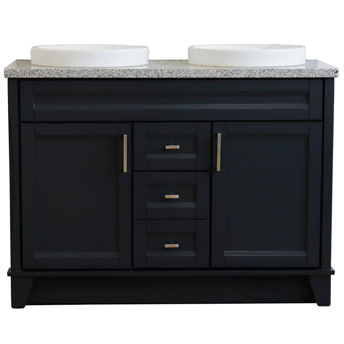 Bellaterra Home Terni 49" 2-Door 2-Drawer Dark Gray Freestanding Vanity Set With Ceramic Double Vessel Sink and Gray Granite Top - Luxe Vanity & Tub