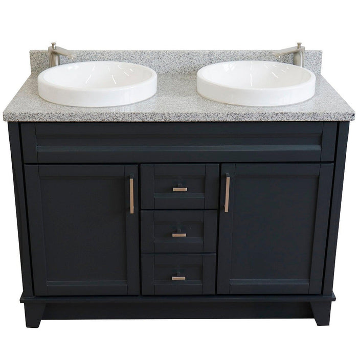 Bellaterra Home Terni 49" 2-Door 2-Drawer Dark Gray Freestanding Vanity Set With Ceramic Double Vessel Sink and Gray Granite Top - Luxe Vanity & Tub