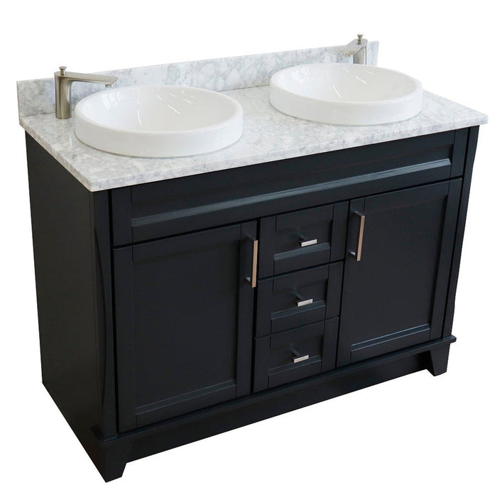 Bellaterra Home Terni 49" 2-Door 2-Drawer Dark Gray Freestanding Vanity Set With Ceramic Double Vessel Sink and White Carrara Marble Top - Luxe Vanity & Tub