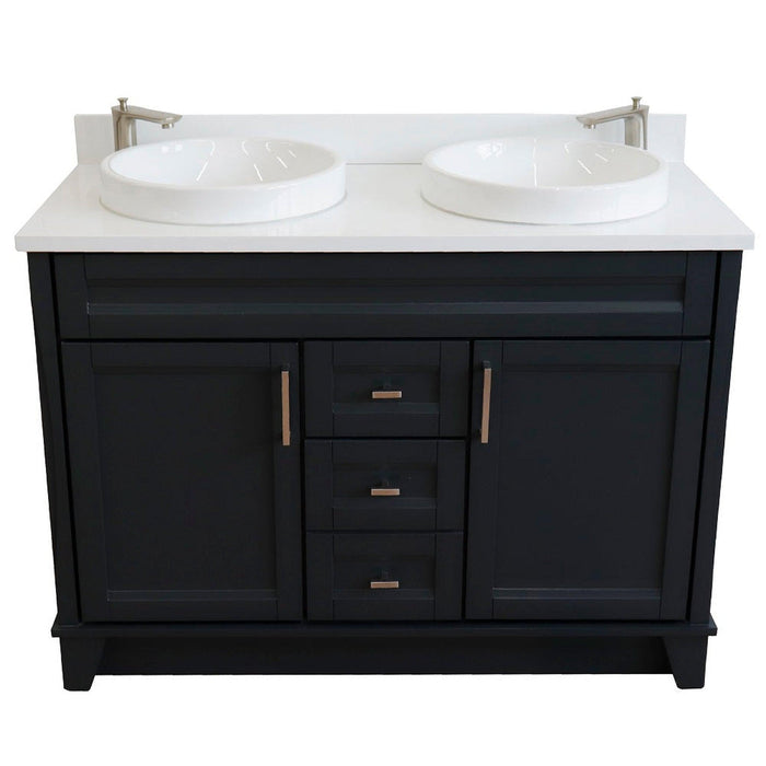 Bellaterra Home Terni 49" 2-Door 2-Drawer Dark Gray Freestanding Vanity Set With Ceramic Double Vessel Sink and White Quartz Top - Luxe Vanity & Tub