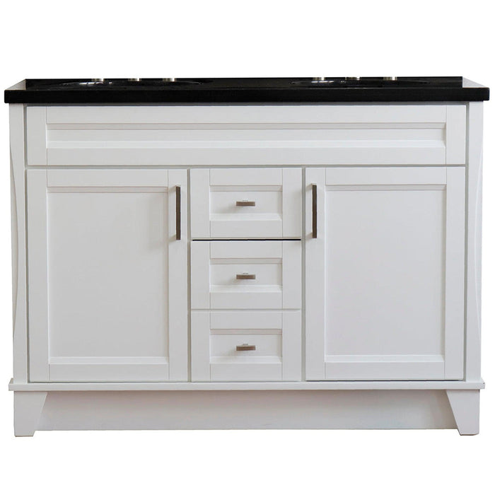 Bellaterra Home Terni 49" 2-Door 2-Drawer White Freestanding Vanity Set With Ceramic Double Undermount Oval Sink and Black Galaxy Granite Top - Luxe Vanity & Tub