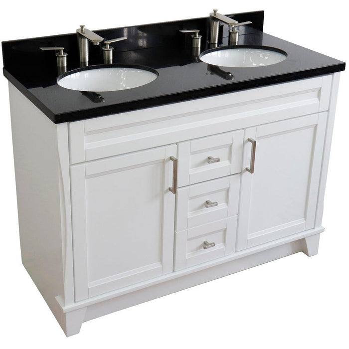 Bellaterra Home Terni 49" 2-Door 2-Drawer White Freestanding Vanity Set With Ceramic Double Undermount Oval Sink and Black Galaxy Granite Top - Luxe Vanity & Tub