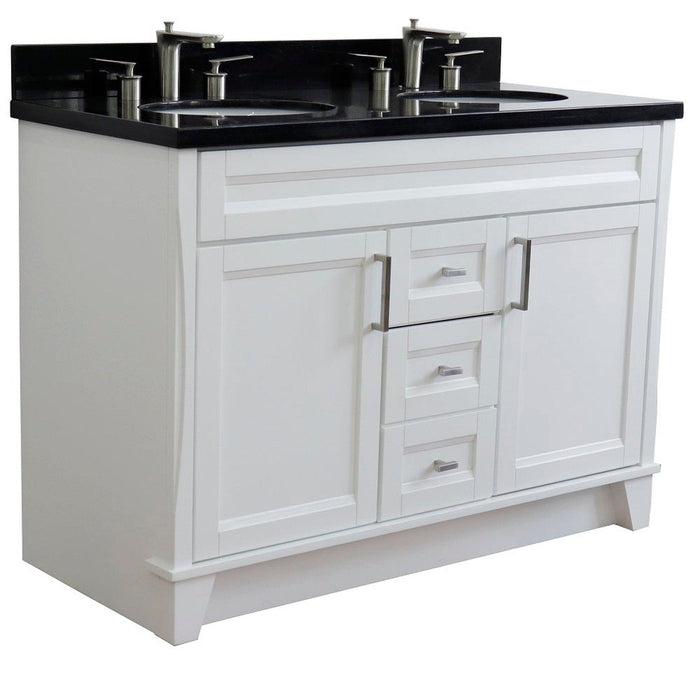 Bellaterra Home Terni 49" 2-Door 2-Drawer White Freestanding Vanity Set With Ceramic Double Undermount Oval Sink and Black Galaxy Granite Top - Luxe Vanity & Tub