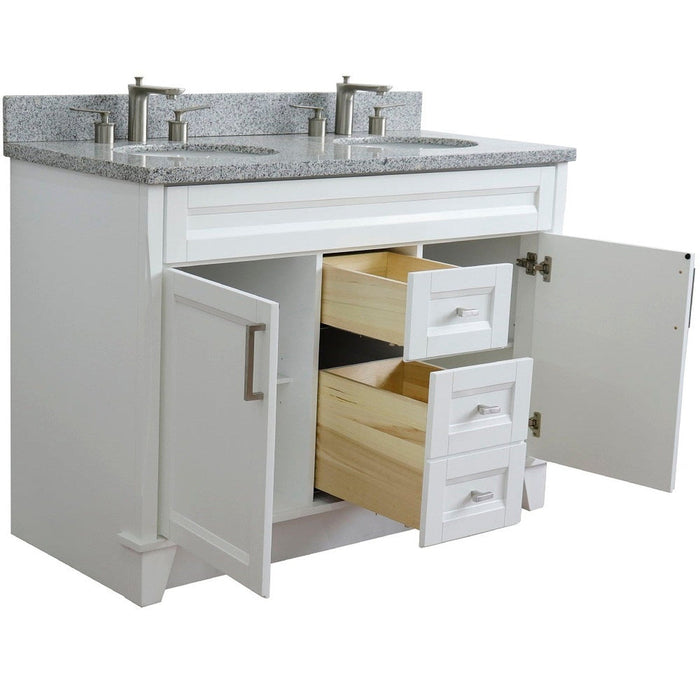 Bellaterra Home Terni 49" 2-Door 2-Drawer White Freestanding Vanity Set With Ceramic Double Undermount Oval Sink and Gray Granite Top - Luxe Vanity & Tub