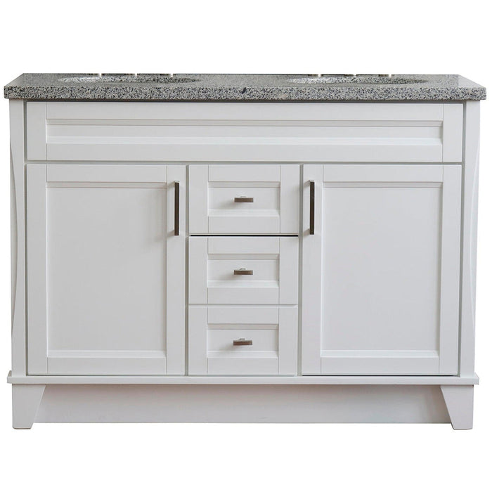 Bellaterra Home Terni 49" 2-Door 2-Drawer White Freestanding Vanity Set With Ceramic Double Undermount Oval Sink and Gray Granite Top - Luxe Vanity & Tub