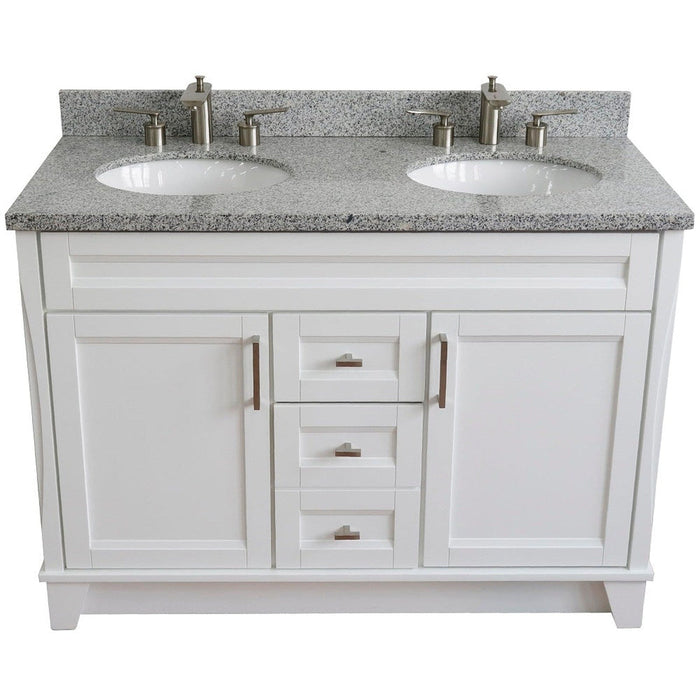 Bellaterra Home Terni 49" 2-Door 2-Drawer White Freestanding Vanity Set With Ceramic Double Undermount Oval Sink and Gray Granite Top - Luxe Vanity & Tub