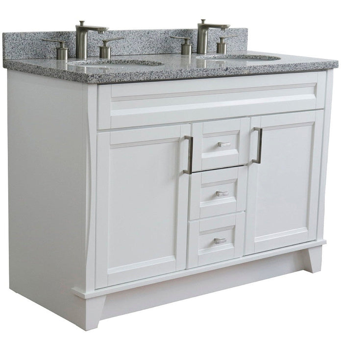 Bellaterra Home Terni 49" 2-Door 2-Drawer White Freestanding Vanity Set With Ceramic Double Undermount Oval Sink and Gray Granite Top - Luxe Vanity & Tub