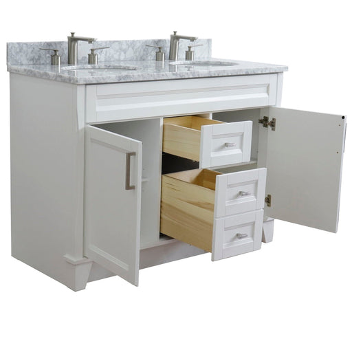 Bellaterra Home Terni 49" 2-Door 2-Drawer White Freestanding Vanity Set With Ceramic Double Undermount Oval Sink and White Carrara Marble Top - Luxe Vanity & Tub