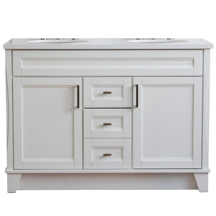 Bellaterra Home Terni 49" 2-Door 2-Drawer White Freestanding Vanity Set With Ceramic Double Undermount Oval Sink and White Quartz Top - Luxe Vanity & Tub