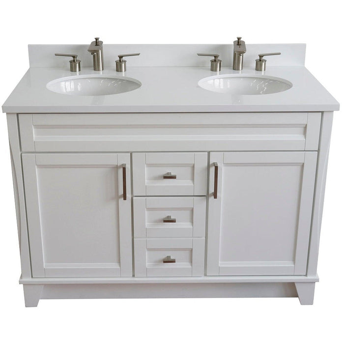 Bellaterra Home Terni 49" 2-Door 2-Drawer White Freestanding Vanity Set With Ceramic Double Undermount Oval Sink and White Quartz Top - Luxe Vanity & Tub