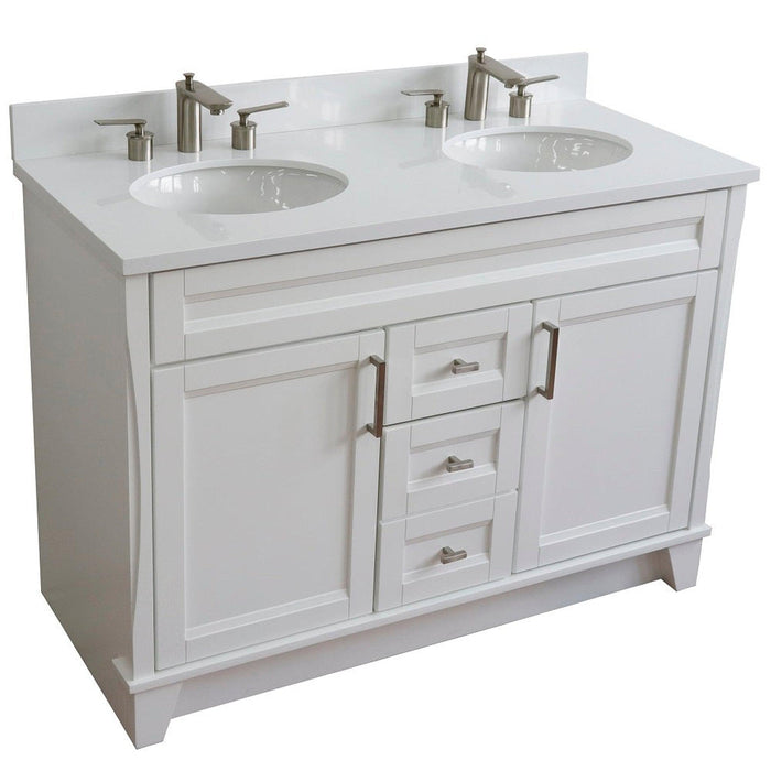 Bellaterra Home Terni 49" 2-Door 2-Drawer White Freestanding Vanity Set With Ceramic Double Undermount Oval Sink and White Quartz Top - Luxe Vanity & Tub