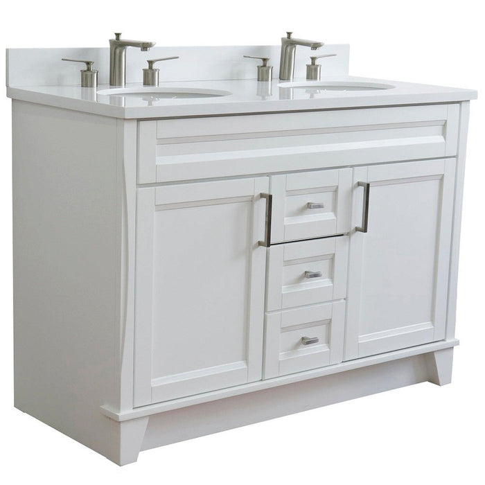 Bellaterra Home Terni 49" 2-Door 2-Drawer White Freestanding Vanity Set With Ceramic Double Undermount Oval Sink and White Quartz Top - Luxe Vanity & Tub