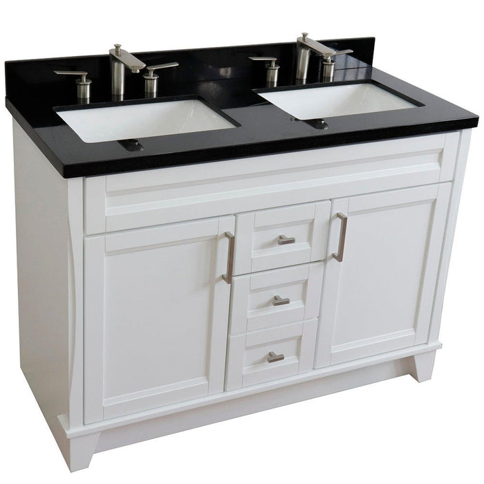 Bellaterra Home Terni 49" 2-Door 2-Drawer White Freestanding Vanity Set With Ceramic Double Undermount Rectangular Sink and Black Galaxy Granite Top - Luxe Vanity & Tub