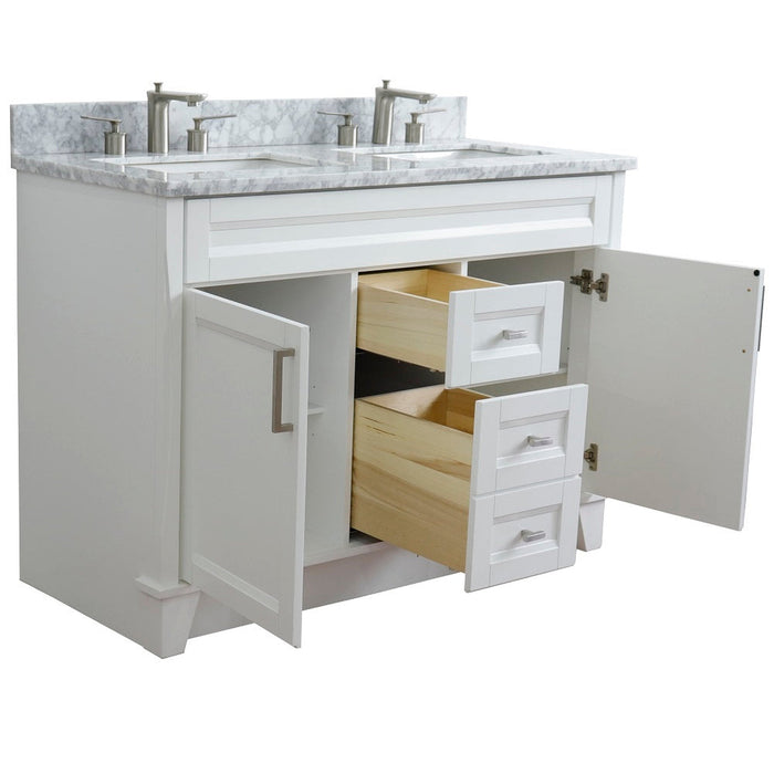 Bellaterra Home Terni 49" 2-Door 2-Drawer White Freestanding Vanity Set With Ceramic Double Undermount Rectangular Sink and White Carrara Marble Top - Luxe Vanity & Tub