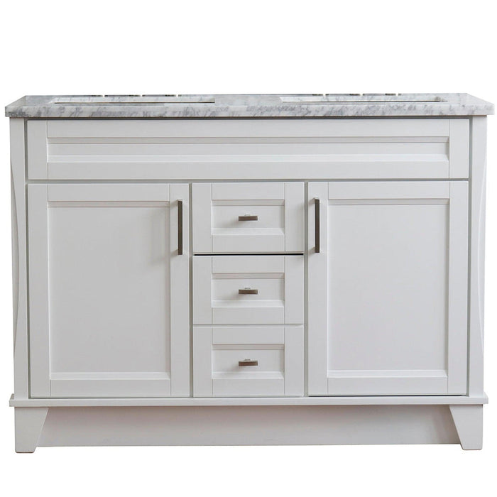 Bellaterra Home Terni 49" 2-Door 2-Drawer White Freestanding Vanity Set With Ceramic Double Undermount Rectangular Sink and White Carrara Marble Top - Luxe Vanity & Tub