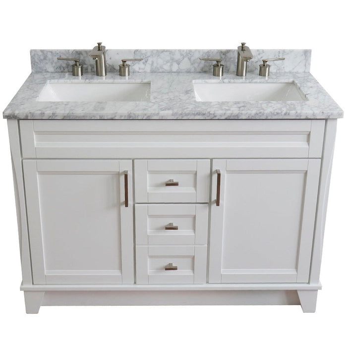 Bellaterra Home Terni 49" 2-Door 2-Drawer White Freestanding Vanity Set With Ceramic Double Undermount Rectangular Sink and White Carrara Marble Top - Luxe Vanity & Tub