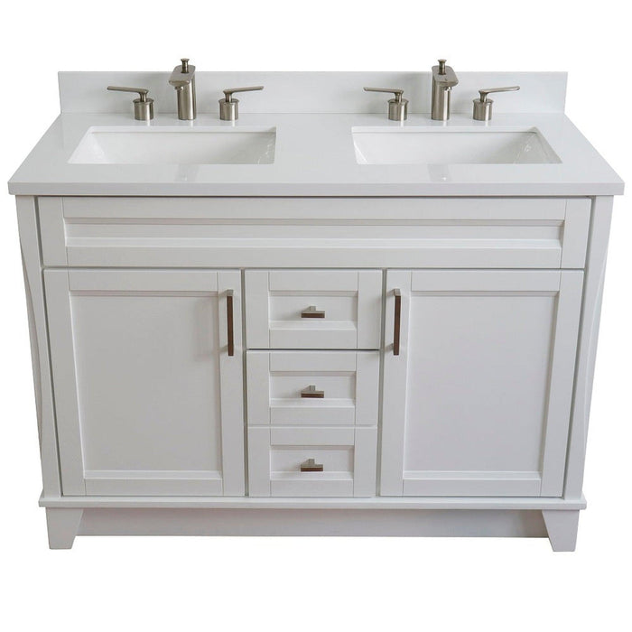 Bellaterra Home Terni 49" 2-Door 2-Drawer White Freestanding Vanity Set With Ceramic Double Undermount Rectangular Sink and White Quartz Top - Luxe Vanity & Tub