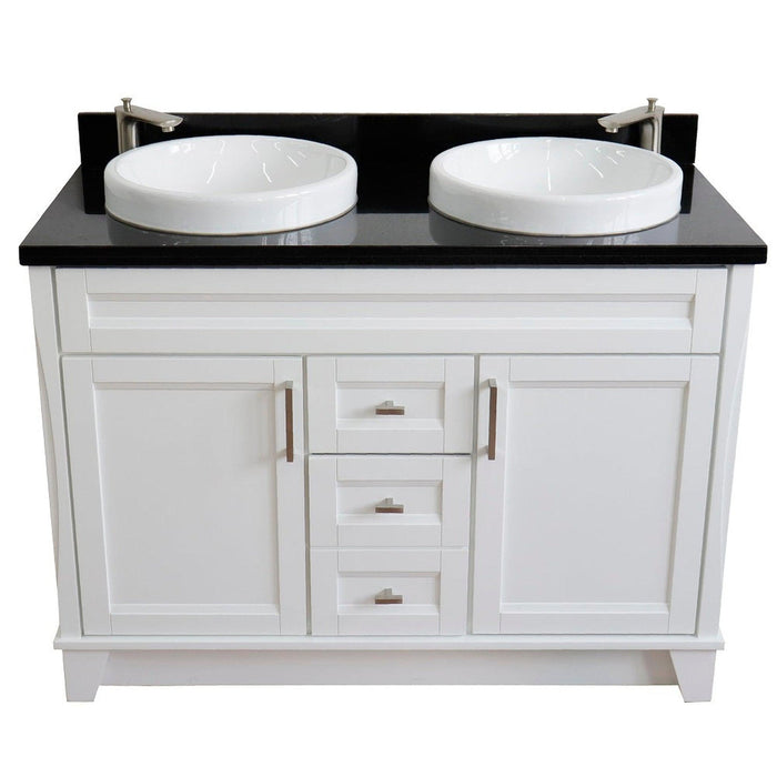 Bellaterra Home Terni 49" 2-Door 2-Drawer White Freestanding Vanity Set With Ceramic Double Vessel Sink and Black Galaxy Granite Top - Luxe Vanity & Tub