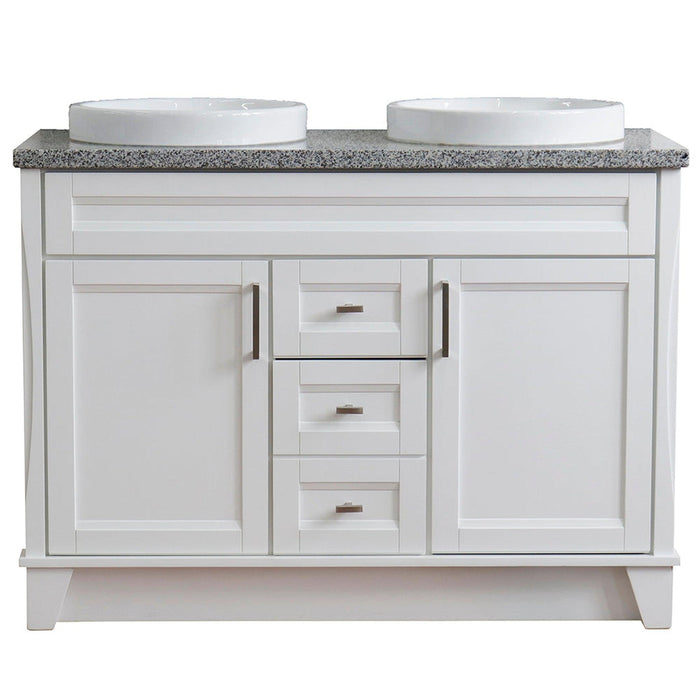 Bellaterra Home Terni 49" 2-Door 2-Drawer White Freestanding Vanity Set With Ceramic Double Vessel Sink and Gray Granite Top - Luxe Vanity & Tub