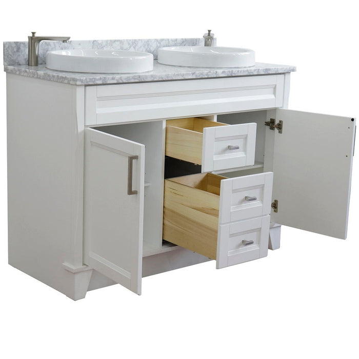 Bellaterra Home Terni 49" 2-Door 2-Drawer White Freestanding Vanity Set With Ceramic Double Vessel Sink and White Carrara Marble Top - Luxe Vanity & Tub