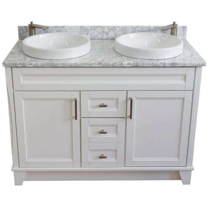 Bellaterra Home Terni 49" 2-Door 2-Drawer White Freestanding Vanity Set With Ceramic Double Vessel Sink and White Carrara Marble Top - Luxe Vanity & Tub