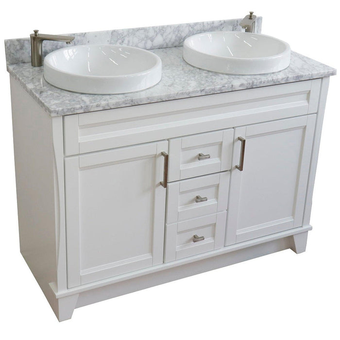 Bellaterra Home Terni 49" 2-Door 2-Drawer White Freestanding Vanity Set With Ceramic Double Vessel Sink and White Carrara Marble Top - Luxe Vanity & Tub